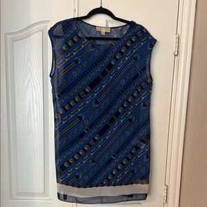 Michael Kors Blue Asymmetrical Design Sleeveless Sheer (fully lined) Mini Dress